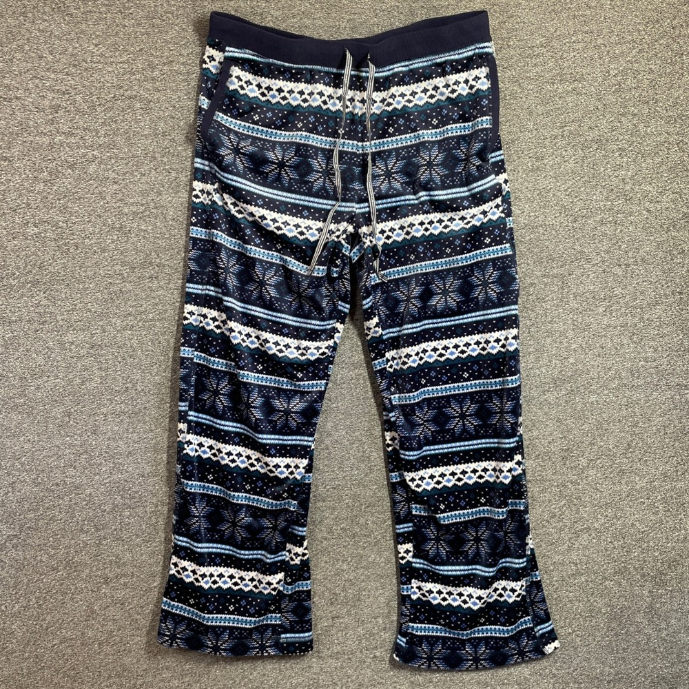 Nautica Pajama Pants Womens L Navy Blue Fair Isle Snowflake Fleece Large